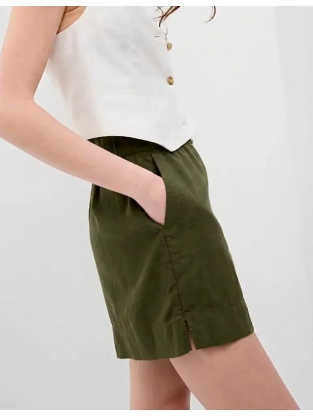 GAP Womens Linen-Blend Pull-On Shorts M